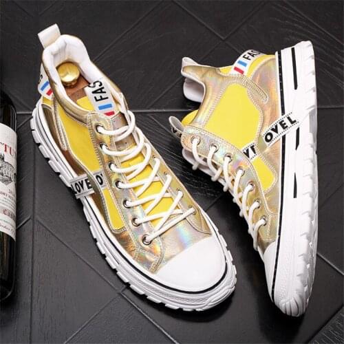Mixed Color Gold Silver Men Punk Sneakers High Tops Web Celebrity Shoes Flats Ankle Boots Zapatillas Hombre