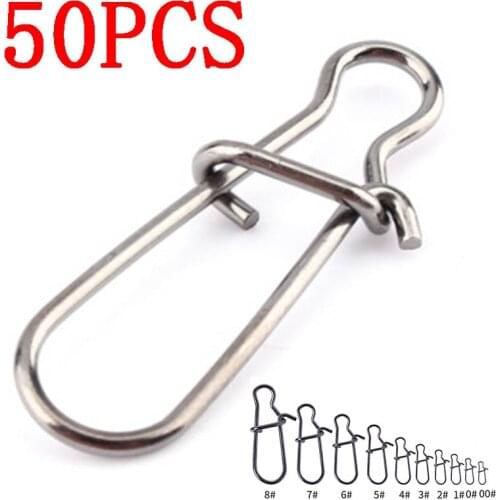 50pcs Stainless Steel Fishing Connector Fast Clip Lock Snap Swivel Solid Rings Safety Snaps Fishing Hook Tool Peche a la Carpe