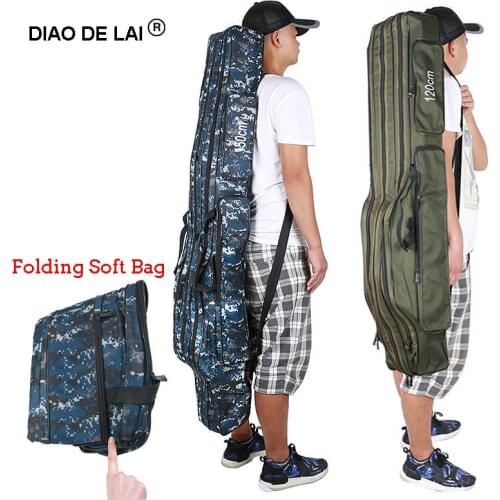 FDDL Fishing Bag Canvas 90/110/120/130/150cm Foldable Fishing Rod Reel Fishing Gear 2/3 Layer Blue/green