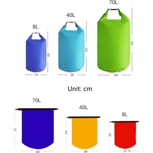 3 Pcs/Set 8L 40L 70L Waterproof Dry Bag Swimming Rafting Kayaking Trekking Floating Boating Pack Water Resistance