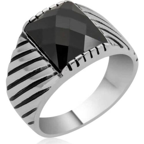 Tevuli 925 Sterling Silver Black Zircon Stone Mens Ring
