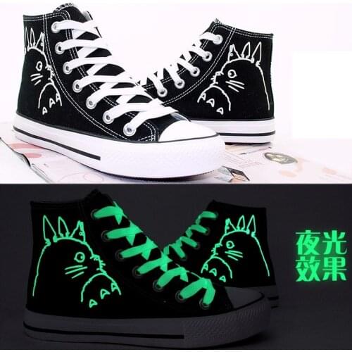 Unisex Anime Cartoon Tonari no Totoro Noctilucent Casual Flats Canvas Shoes Preppy Plimsolls Duck Shoes Sneakers