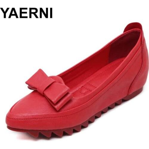 YAERNI New Fashion Bow Pointed Toe Women High Heels Wedge Shoes Ladies Casual Lace Up Wedges Women Height Increasing Shoes