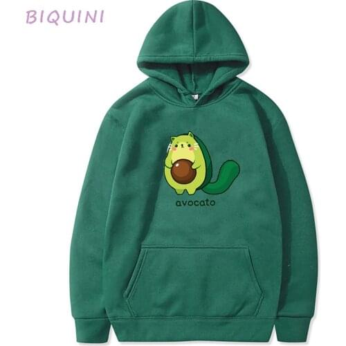 2021 Winter Harajuku Couple Sweatshirt Cute Cartoon Avocado Print Women Hoodies Korean Fashion Streetwear Female Pullovers Coats