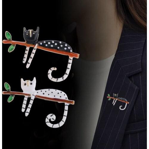 AWAYTR Womens Jewelry Lazy Cat Brooches Enamel Brooches for Women Girls Pin Black Cat White Cat Female Clothing Accessories