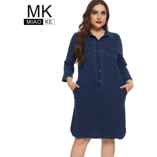 2020 Fall womens Long sleeves Denim Shirt Dress fashion Ladies Retro elegant Plus Size dresses Women Clothing 4XL 5XL 6XL