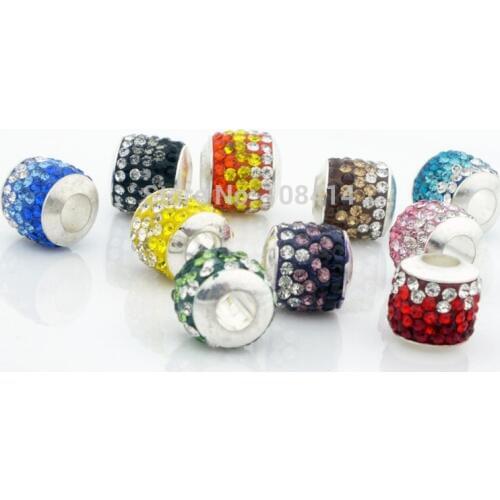 10PCS/Lot 11*11mm Big Hole Round European Gradient Rhinestone Charms Beads Fit for Fashion Pandora Bracelet Necklace DIY Jewelry