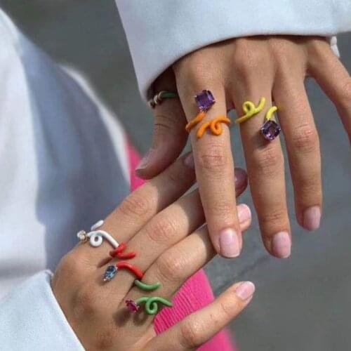 2021 Creative Colorful Snake Ring for Women Glass Multicolor Rings Bohemia Animal Halloween Punk Jewelry