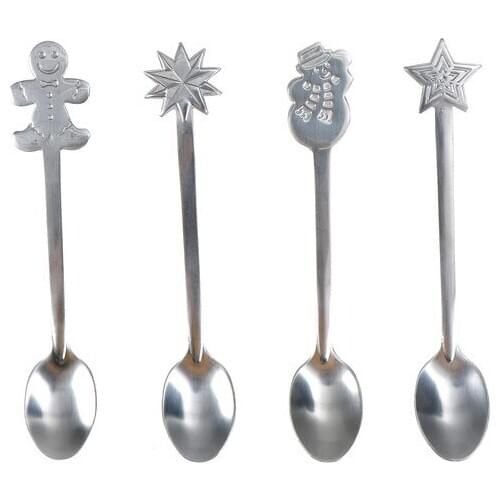 4pcs Christmas Stainless Steel Coffee Spoons Tea Spoons Dessert Snacks Teaspoon