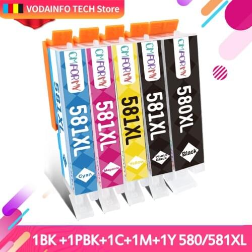5 pcs PGI 580 CLI 581Compatible Ink Cartridge with Dye ink for Canon Pixma TR7550 TR8550 TS6150 TS6151 TS6350 TS9550 refill kit
