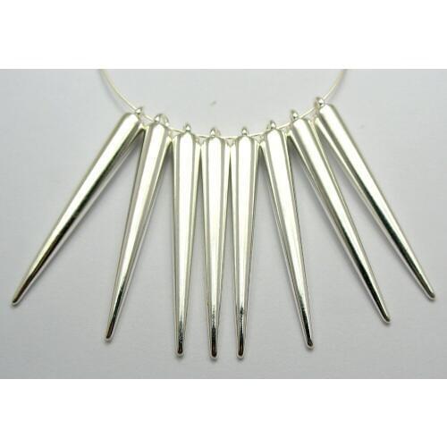 50 Shiny Silver Metallic Acrylic Spike Charm 52X6mm For Basketball Wives Earrings
