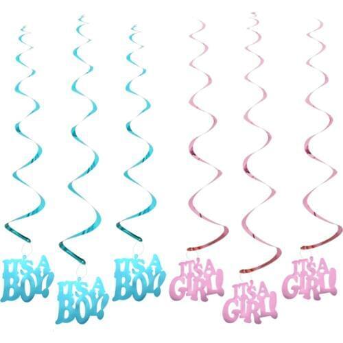 6PCS Its a Boy Its a girl Ceiling Swirl DIY Hanging Ornaments Baby Shower Decoration Favors Kids Birthday Party Supplies