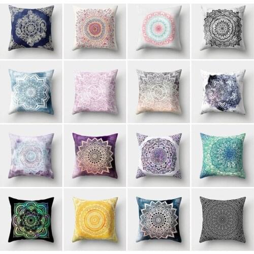Boho Colorful Sunrise Rainbow Diamond Flowers Blossom Paisley Floral Pattern Mandalas Prints Cushion Cover