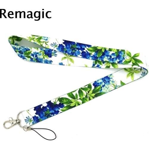 20pcs Green Blue Flowers Neck Strap Lanyard keychain Mobile Phone ID Badge Holder Rope Key Chain Keyrings cosplay Accessory Gift