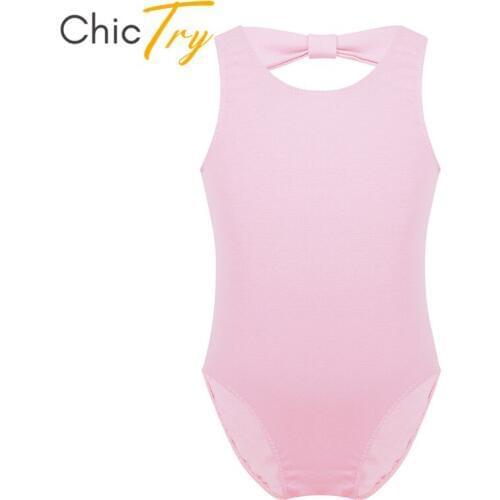 ChicTry Children Bowknot Solid Color Ballet Leotard Dance Wear Girls Gymnastics Leotard Sports Bodysuit Kids Stage Dance Costume