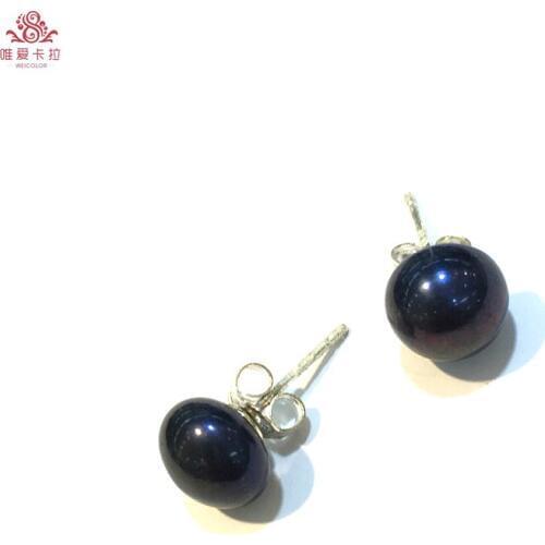 WEICOLOR Flatround 8-9mm Black Natural Freshwater Pearl Earring Studs With Silver Pins.Different Color Available