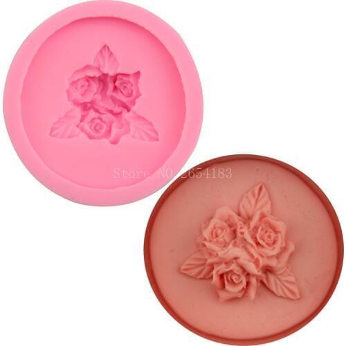 Flower Rose with Leaf Silicone Fondant Soap 3D Cake Mold Cupcake Jelly Candy Chocolate Decoration Baking Tool Moulds FQ2389