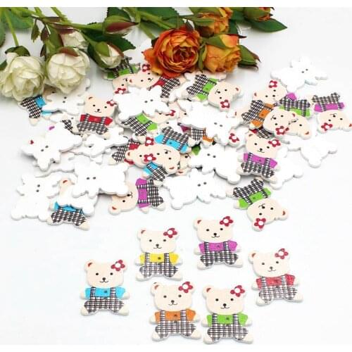30pcs/pack Wooden Buttons Bear Randomly Mixed Buttons For Crafts Decorative Supplies Scrapbook Buttons