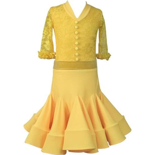 Childrens Latin dance clothes stipulate competition clothes, female childrens new lace practice clothes, examination clothes