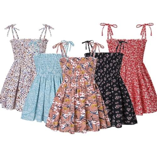 Summer New Flower Kids Girls Sling Dresses Skirt Childrens Print Dress Baby Cotton Princess Dresss Toddler Floral Skirt Clothes