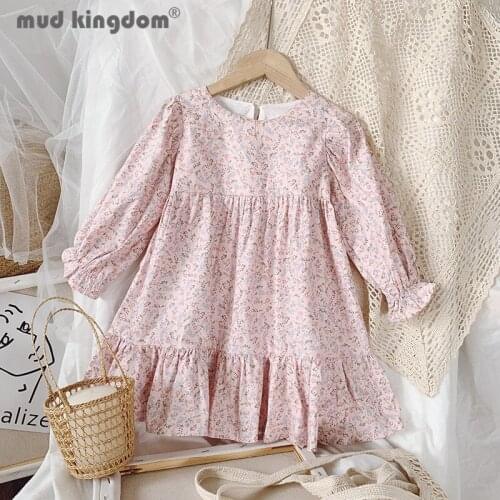 Mudkingdom Girls Floral Dress Fashion Long Sleeve Loose Fit Princess Dresses Toddler Puff Sleeve Kids Clothes for Spring Autumn