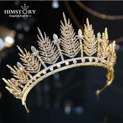 Himstory Gold/White Large Vintage Baroque Wedding Queen Crown Crystal Prom Rhinestone Pageant Tiara Bridal Hair Accessories