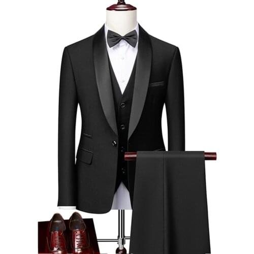 Customize Men Suits Skinny 3 Pcs Formal Slim Fit Tuxedo Prom Male Groom Wedding Blazers High Quality Dress ( Jacket Pants Vest )