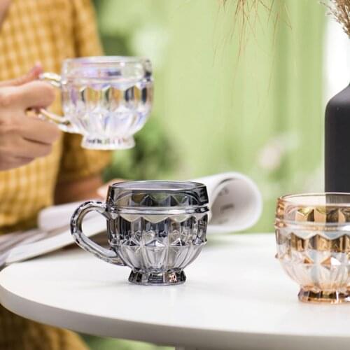 205ml Nordic Retro Glass Multi Color Round Coffee Cup Mug Tobacco Ash Afternoon Tea Cup Oatmeal Yogurt Cup Breakfast Glass Cup