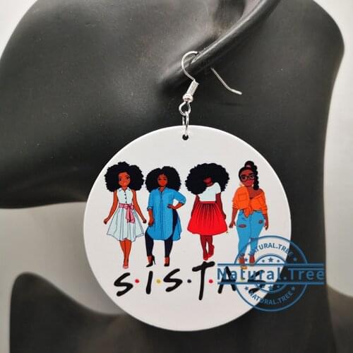 Round Sistas wooden earrings