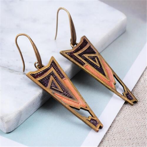 Fashion Unique Design Vintage Enamel Earring Colorful Ethnic Bohemian Long Geometric Earring for Women Ancient Bronze Jewelry