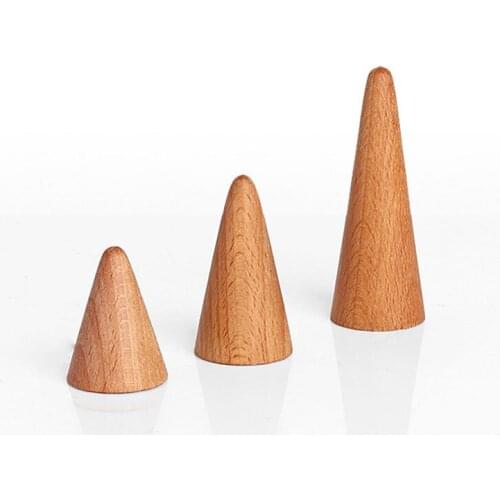 Fashion Vintage Natural Wood Finger Cone Ring Holder Jewelry Display Stand Organizer Ring Display Jewelry Accessory