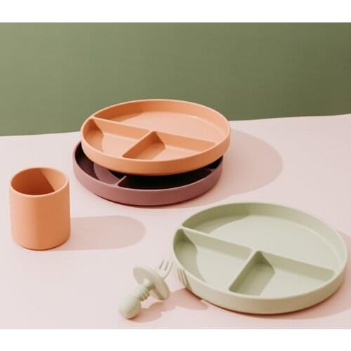 3 pcs/set BPA Free Silicone Tableware Set Baby Dinnerware Anti-hot Training Plate Plate Fork Spoon Set Baby Supplies for Kids