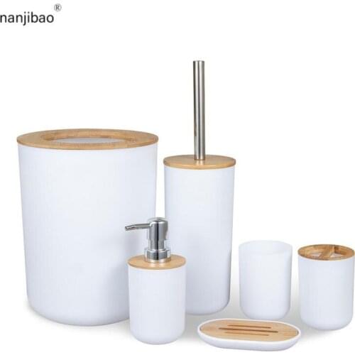 Bathroom 6Pcs Bamboo Accessories Sets Toothbrush Holder Soap Dispenser Toilet Brush Bathroom Set Bathroom Decoration Accessories