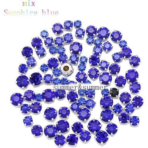 NEW ! MIX Size/some Size Sapphire Blue 4mm-8mm Glass Sew-on Rhinestones Silver or Gold Bottom DIY Womens Dresses 50pcs-200pcs