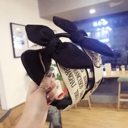 New high-end boutique hair accessories letter cat head ribbon rabbit ears bow wide-brimmed headband headband hair band for women