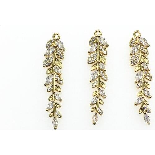 New Arrival! 39x9mm 30pcs Cubic Zirconia Feather Shape Charm for Handmade Earrings make DIY Parts,Jewelry Accessories Findings