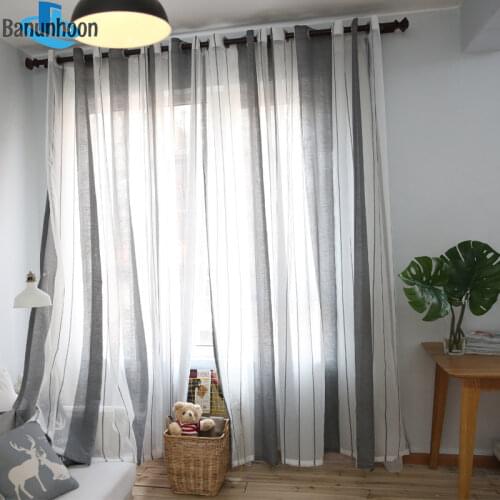 New Curtains Modern Brief All-match Flax Tulle For Living Room Fabric For Striped Coffee Tulle Decorative For Bedroom