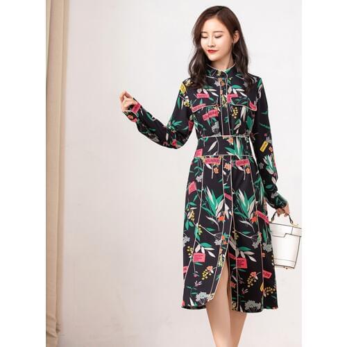 Wholesale Runway Women Dress New Fashion High Quality Flower print Split Vintage Long Dress Vestidos