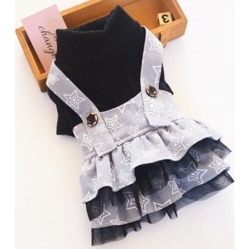 Autumn Winter Pet Dog Dress Clothes Star Mesh Skirt Knitwear Costume Puppy Cat Princess Strap Skirt Pet Romper Dresses Supplies