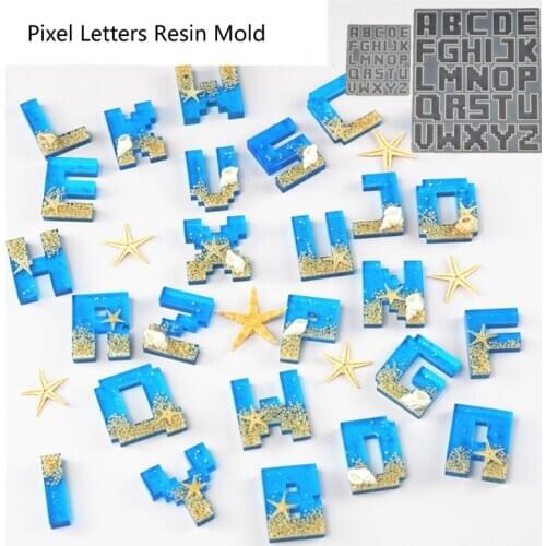 Pixel Letters Epoxy Resin Casting Mold Alphabet Keychain Pendant Alphabet UV Resin Silicone Mold Jewelry Making Tools