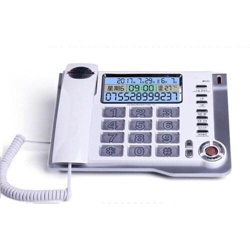 Large button wired phone LCD screen with blacklist, hands-free call, emergency alarm, elderly calculator, landline phone