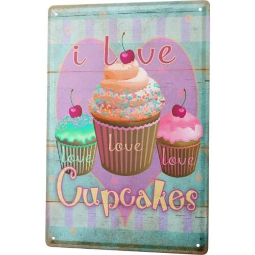 SINCE 2004 Tin Sign Metal Plate Decorative Sign Home Decor Plaques 30 x 40 cm Kitchen I Love Cupcakes Cherry Streusel