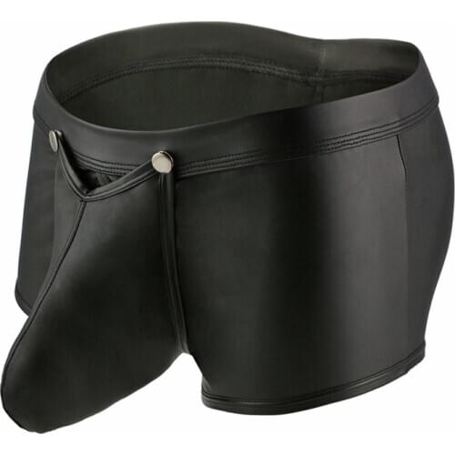 Sexy Gay Underwear Men Boxers Shorts Faux Leather Buckle Low Waist Detachable Capsule Pouch Underpants Cueca calzoncillos S-XL