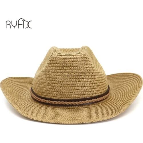 Western Cowboy Hat Sun Hat For Men Summer Hats For Women Lady Straw Hat With leather strip Beach Cap Panama HA205
