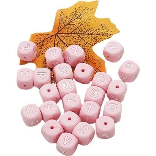 Chenkai 20pcs 12mm Silicone Pink Letter Beads Teether DIY Baby Pacifier Nursing Teething Sensory Toy Accessories Alphabet Beads
