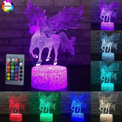 Remote/Touch Control 3D LED Night Light Unicorn series 7/16 Color Change LED Table Desk Lamp Kid Gift Xmas Home decoration D30