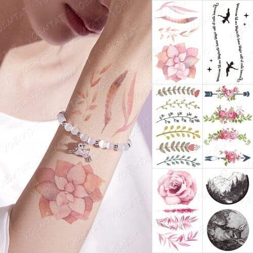 3D Pink Peony Rose Flower Waterproof Temporary Tatoo Sticker Woman Bracelet Flash Tattoo Child Kids Arm Body Art Fake Tatto
