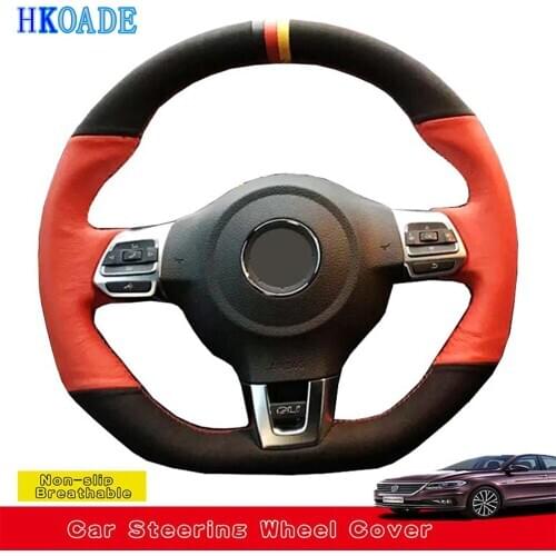 DIY Black Suede Car Accessories Steering Wheel Cover For VW Polo GTI Scirocco R Passat CC R-Line 2010 Volkswagen Golf 6 GTI MK6