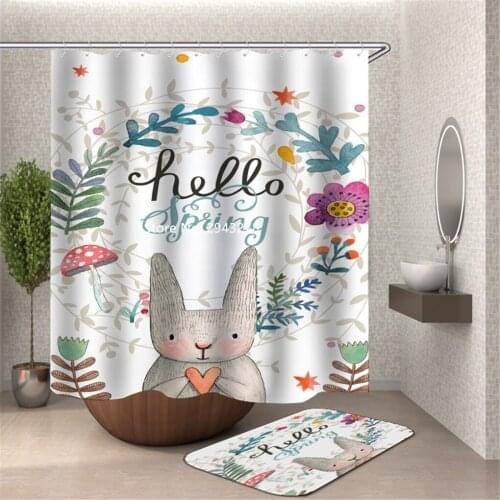 Cute Animal Flaming Bird Fox Penguin Color Print Shower Curtain Bathroom Decoration Waterproof and Mildewproof Washable Hook