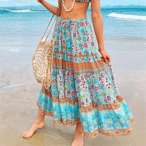DAILOU BOHO Bohemia Floral Print Skirts Womens Cotton Elastic Waist Long Skirt For Women Spring Summer Holiday Casual Skirt New